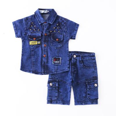 China Cowboy suit 2022 Summer short sleeve handsome kids denim Suit blue hot selling denim comfort fabric for sale