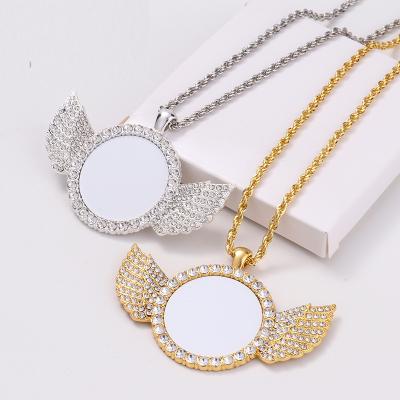 China Factory Price Religious Sublimation Masks Metal Necklace Sublimation Jewelry Corner Wing Pendant for Custom Promotion Gifts for sale