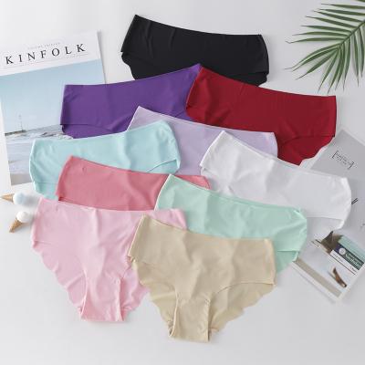 China Summer Breathable Wave Ice Silk Underwear Ladies One-Piece Stitching Mid-waist Solid Color Comfortable Breathable Briefs for sale