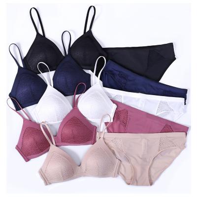 China Hot Selling Breathable Lace Underwear Panties Set Women Lace Up French Cup Free Summer Bra Yarn Triangle Thin Style for sale