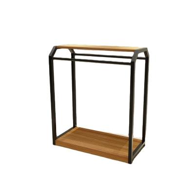 China Durable Display racks floor type hanging racks clothes racks men's clothing shop single centre island wood display shelf footwear for sale