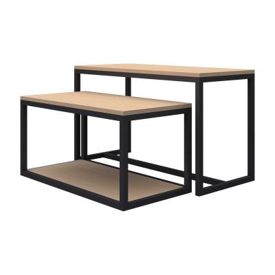 China Easy Assembly Men's clothing shop display racks in the middle of placing the flow table display table high and low shelves display table for sale