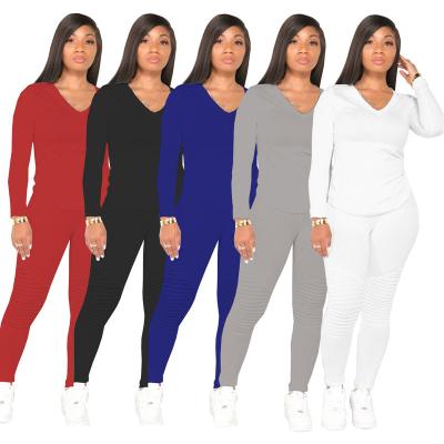 China 2021 Custom QUICK DRY Casual V-Neck Women's Jogging Tracksuit 2 Piece Pants Set Ladies Sweat Suits for sale