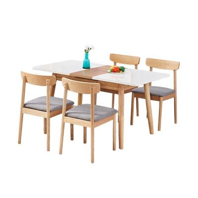 China Home Furniture Modern Extendable Beech Wood Legs MDF Dining Table Set With 6 Chair for sale