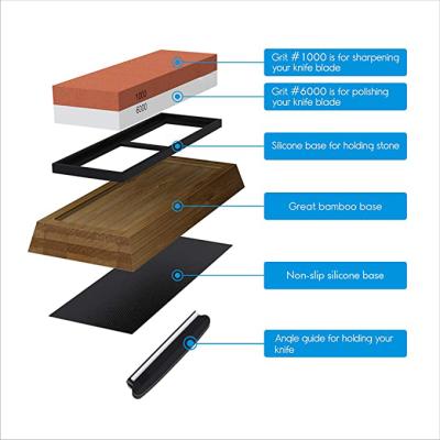 China Amazon Stocked Sharpening Stone 2-in-1 Whetstone Grinding Wheel For Kni Professional Sharp feGrit 1000/6000 Silicone Non Slip Backing for sale