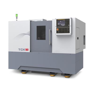 China Building Material Shops 65mm Axis Bore 8 Tool Station Slant Turret 2 Axis Bed CNC Lathe Machine for sale