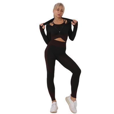 China 2021 New Plus-size Breathable Sports Suit Women Yoga Long Sleeve Wear Running Fashion Breathable Seamless Sport Yoga Set for sale