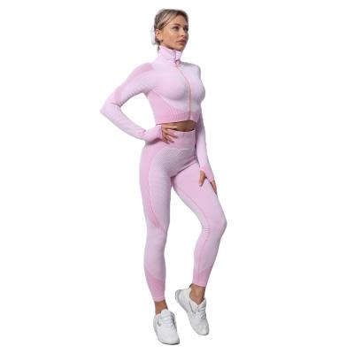 China Wholesale new fashion breathable women fall clothing long sleeve zipper crop tops yaga pants 2 piece silm fitted women yoga sweat set for sale