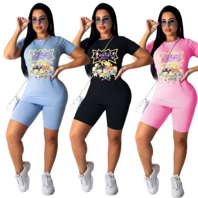 China Breathable Cotton 2 Piece Set Women New Arrival Outfits Women Two Pieces Letter Casual Two Piece Set Cartoon Clothing Outfits Women for sale