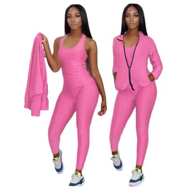 China Free Sample Viable Autumn And Winter Fashion Casual Slim Clothing With High Quality 3 Pieces Set Yoga Suit Set With Vest Tracksuit Set for sale