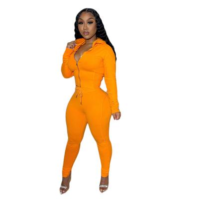 China Sports Casual Womens Romper Viable Fall Fitness 2 Pieces Set Workout Zipper Winter Hoodie Active Wear Skinny Long Sleeve Tracksuit Set for sale