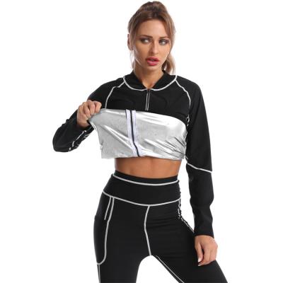 China Women Zipper Bodybuilding Training Coat For Weight Loss Sauna Silver Sweat Suits for sale