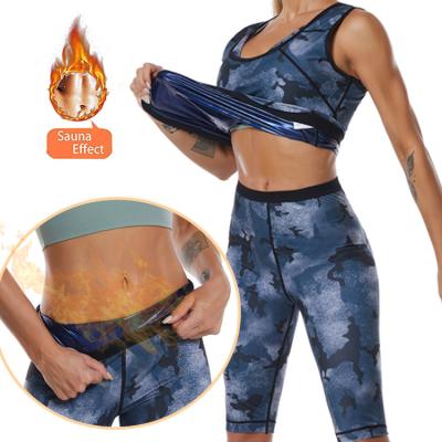 China 2021 New Design Breathable Sauna Vest and Sauna Pants Blue Liner Shaper Weight Loss Sweat Sauna Suit Set Good Quality for sale