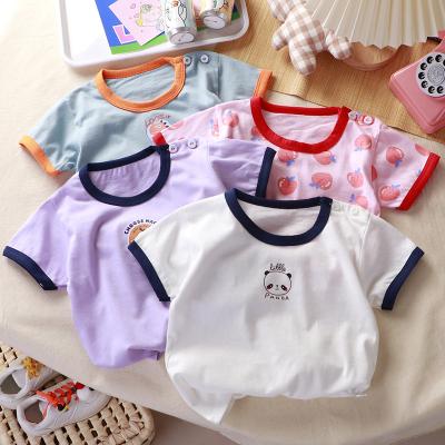 China 100% Cotton Newborn Infant Shorts Anti Shrink Sheath Top Infant Clothes With Shoulders Button Up Newborn Baby Summer Clothes for sale