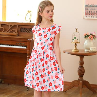 China Anti-wrinkle kids dresses for girls party sleeveless cute teen kids print dress sportswear bulking kids apparel wholesale for sale