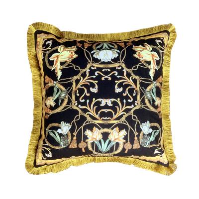 China Sustainable Vintage Luxury Custom Printed Velvet Cushion Cover With Tassel for sale