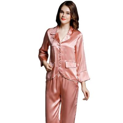 China Luxury 100% Silk Pajamas QUICK DRY Mulberry Silk Ladies Satin Pajamas for sale