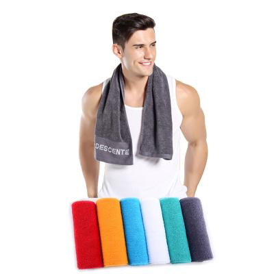 China Custom Logo 20*110 25*110 35*75 70*140 50*100cm Brown Blue Orange White Black Cotton Sports Gym Soft Fitness Towel Dark Gray for sale