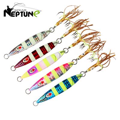 China Durable Artificial High Quality Fishing Lures Sinking Luminous 60g Saltwater Slow Throwing Metal Jig for sale