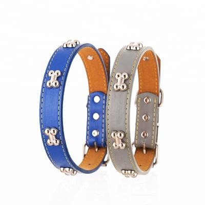 China Customized PET Supplier Bone PU Leather Collar Customized Logo Dog Cat Cheap Collar for sale