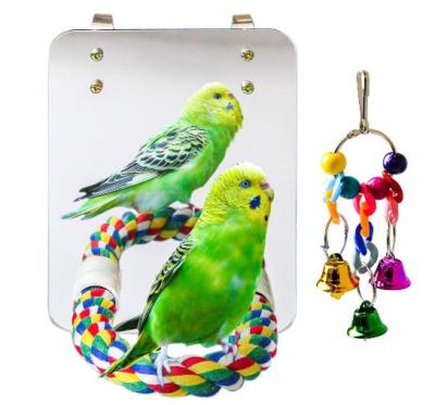 China Viable 2 Pcs Pack Bird Parrot Mirror Toy Bird Rope Chew Bell Bite Toys for sale