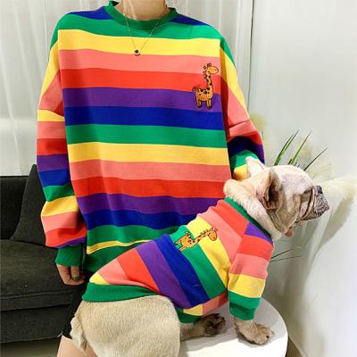 China Sustainable Spring Autumn Winter Pet T-Shirt Pets Rainbow Fabrics Dog Clothes Matching Apparel Dog Owner Clothes for sale