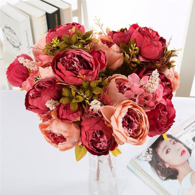 China Europe Hot Flower 13 Heads Peony Artificial Flower Mini Table Bouquet for sale