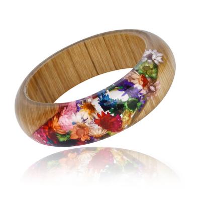 China Africa Eco Clear Epoxy Resin Pressed Dried Flower Plants Specimen Wood Bracelet Bangle Jewelry for sale