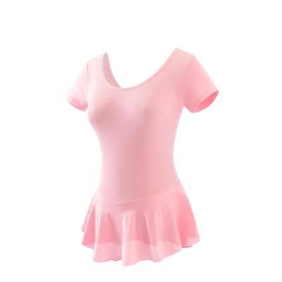 China Dresses 2022 New Practice Training Dance Wear Wholesale High Quality Ballet Dresses Lace Short Sleeve Cotton Girls Kids Ballet Dancer Tights for sale