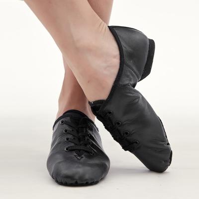 China Wholesale Black Leather PU Split Sole Lace Up Jazz Shoes for sale