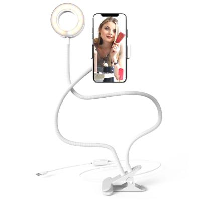 China High quality 3.5 inch phone fill rechargeable clamp clip-on table desktop clip makeup mini small LED selfie ring light for sale