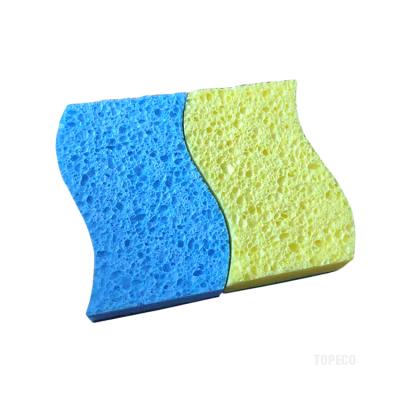 China Sustainable Clean Topeco OEM Customized Wet Cellulose Eco Sponge Natual Bulk Wave Shape Cellulose Scrub Sponge for sale