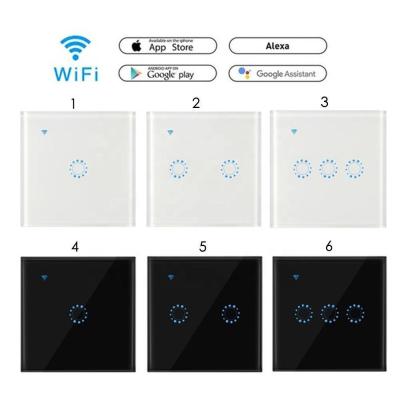 China Smart Home System Delivery 1 Band EU WiFi Amazon Alexa Fast Switch and Google Home Touch Switch LED Light Glass Panel Smart Switch for sale