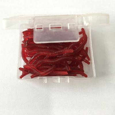 China Hot Selling 4cm PVC 50 Pcs Red Simulation Earthworm Worms Fishing Soft Lure Set for sale