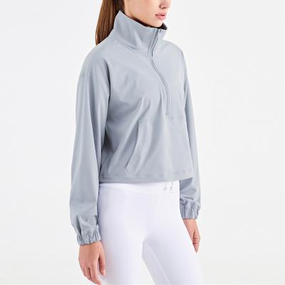 China Women's Fitness Jacket Sun Protection Running Clothing Yoga Sportswear Tops Long Sleeve Breathable Quick Dry Cardigan Half Top Zipper for sale