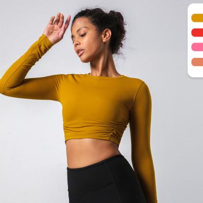 China Breathable Long Sleeves Workout Training Compression Crop Top Gym Women Sport T-Shirt for sale