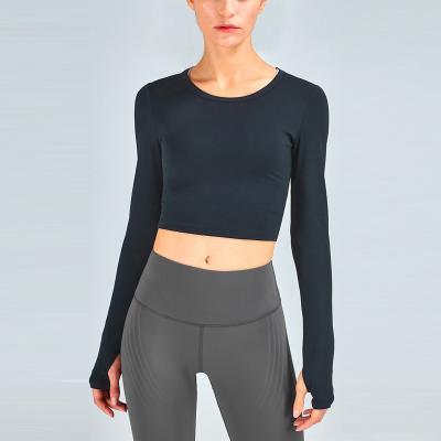 China Breathable Long Sleeves Workout Training Compression Crop Top Gym Women Sport T-Shirt for sale