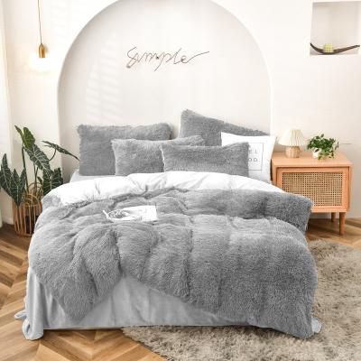 China CLASSIC Luxury Shaggy Ultra Soft Crystal Velvet Plush Duvet Cover Plush Bed Sets Fluffy Bedding Set for sale