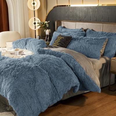 China Customized Plush Edredones Peludos Dekbedovertrek Winter Bed Set Nondisposable De Lit Fur Fluffy Comforter Bedding Luxury Duvet Cover Set for sale