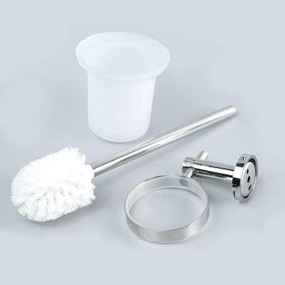 China Simply Wholesale White Wall Mounted Matt Glass Toilet Brush Holder Set of 304 Stainless Steel Bathroom Accessories for sale