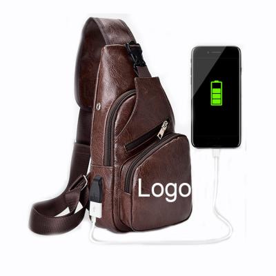 China Sturdy and Durable Outdoor Usb Charging PU Leather Single Shoulder Bag Leisure Men Chest Bag for sale