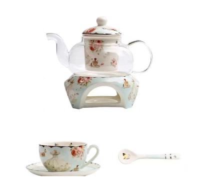 China Hot Selling Loose Leaf Heat Resistant Tea Viable With Heater 15pcs/set Porcelain Teapot Set Ceramic Teapots And Kettles for sale