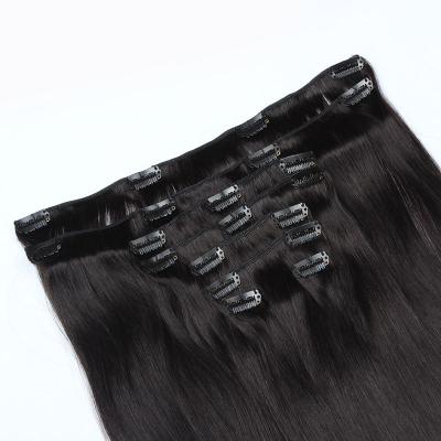 China Straight Hair Remy Hair Double Weft 100% Brazilian Black Clip In Extension Hair Clip In Extensions For Black Women for sale