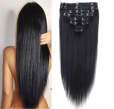 China Straight Hair Jet Black 100% Real Remy Thick Double Weft Clip in Hair Extensions for sale