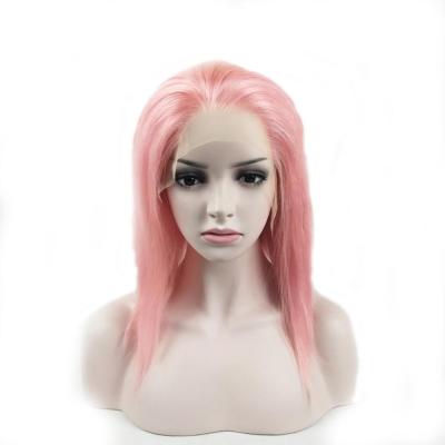 China Brazilian Hair Straight Pink Lace Front Wig Pre Plucked Hairline Set In Pale Pink Color Hair Wig for sale