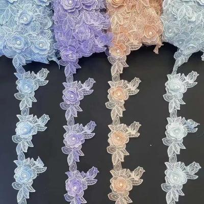 China Wholesale Water Soluble Colorful Sunbloom Embroidery Sequin Lace Fashion Wedding Beaded Lace Trim Accessories For Dress Textile for sale