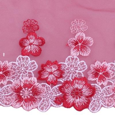 China Water Soluble French Red Romantic Embroidered Sunbloom Lace Trim Rose Floral Tulle Lace Wedding Evening Dress Garment Accessory for sale