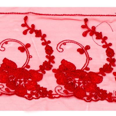 China Sunbloom Lace Trim Rose Floral Tulle Lace Wedding Evening Dress Sleeve Red Romantic Embroidered Blouse Shoes Garment Accessory for sale