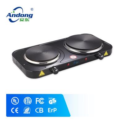 China Adjustable Temperature 2500W Electric Hot Dish Double Burner Electric Solid Cooking Stove With Double Solid Cast Iron Top for sale