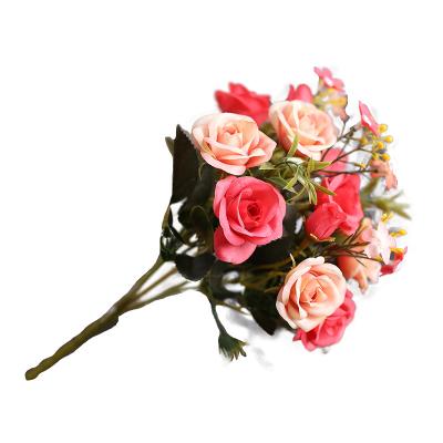 China Wholesale High Simulation Wedding Decorative Silk Rose Small Rose Bouquet Artificial Flower for sale